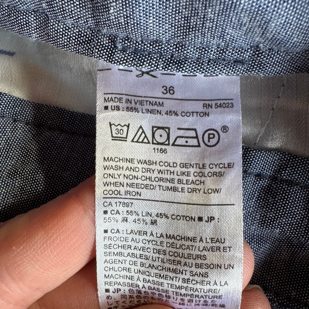 Banana Republic Aiden Shorts Mens 36 Blue Linen Cotton Blend Chambray Flat Front - Picture 7 of 10